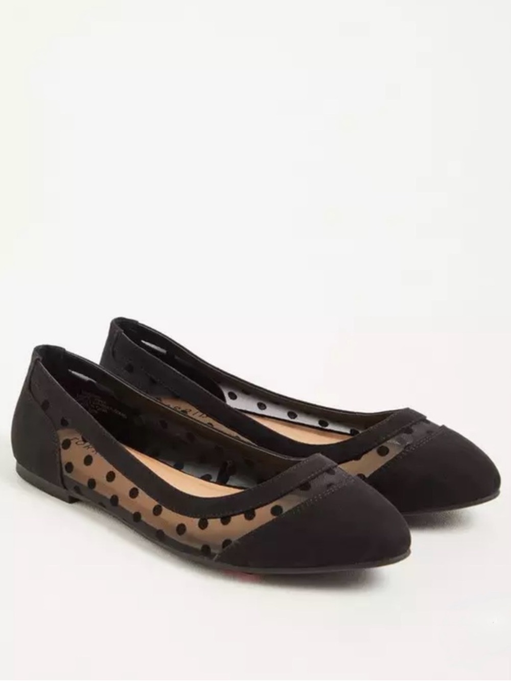 Women's Black Polka Dot Mesh Pointed Flats